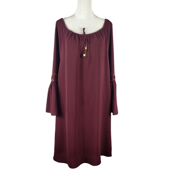 Michael Kors Shift Dress S Purple Gold Bell Sleeve Gold Cottagecore Simple NWT - Picture 3 of 12